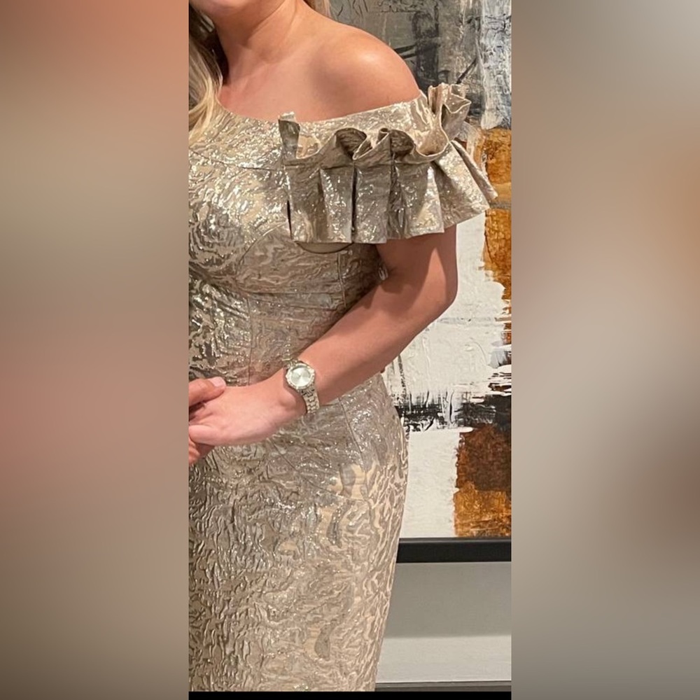 Marchese Norte Silver/gold Ruffle Cocktail Dress